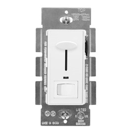 Maxxima Dimmer Electrical Light Switch - Featuring Blue Indicator Light, LED Compatible, 3-Way/Single Pole Use, 0-10V, Dimmable Lamp and Lighting Control, White Wall Plate Included
