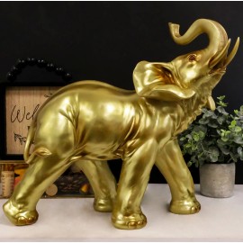 Ebros Gift Auspicious Large Thai Buddha Feng Shui Golden Elephant With Trunk Up Statue