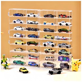 4-Pack Hot Wheels Display Case for 1/64 Scale Toys Car - Wall Mountable Transparent Storage Box for Hot Wheels, Matchbox & Diecast Models,Includes Hooks for Easy Hanging
