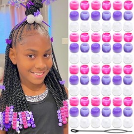 NAISKA 90PCS Purple Hair Beads for Braids Gradient Rose White Round Bead Cute Pony Beads for Kids Girls Loc Dreadlock Decor Jewelry Braid Accessories