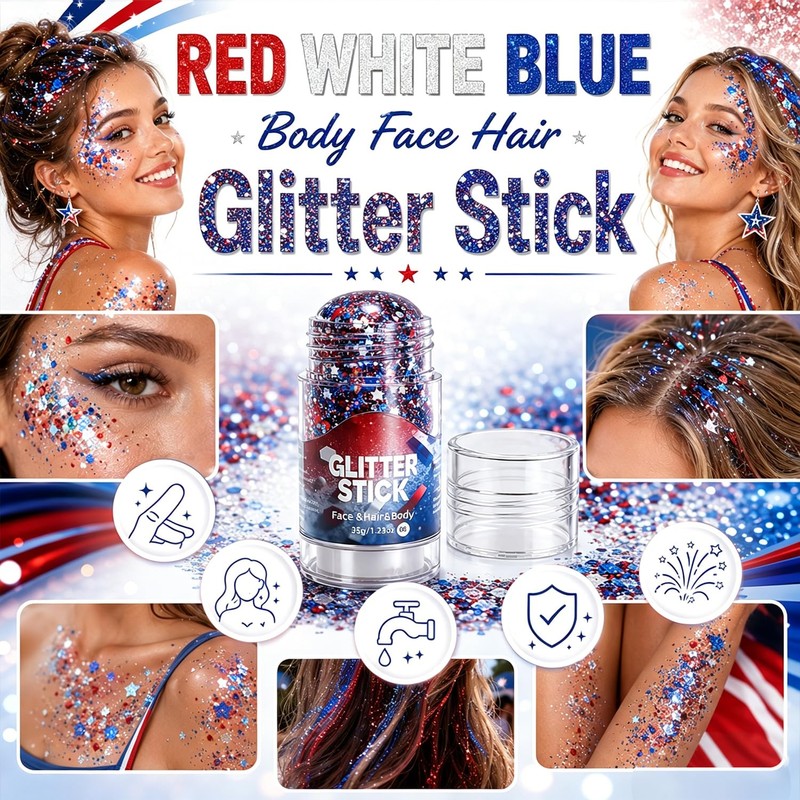 4th of July Face Glitter Stick, 2026 New Patriotic Red