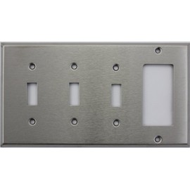 Brushed Satin Stainless Steel 4 Gang Wall Plate 3 Toggle Switches 1 GFI/Rocker Opening