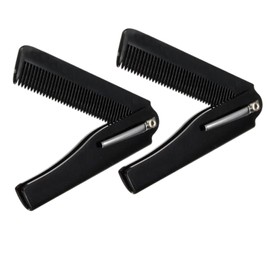 2PCS Folding Beard Combs for Men, Moustache Comb with Fine Teeth, Portable Folding Comb for Beard Grooming, Daily Use & Travel (Black)