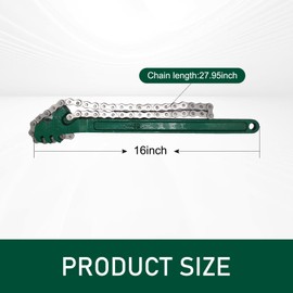 Arwrilt 16" Heavy Duty Ratcheting Chain Wrench - High-Strength Carbon Steel Adjustable Oil/Fuel Filter Remover Tool, Reversible Ratcheting Mechanism for 1.5"-8" Diameter Pipes & Filters (Green)