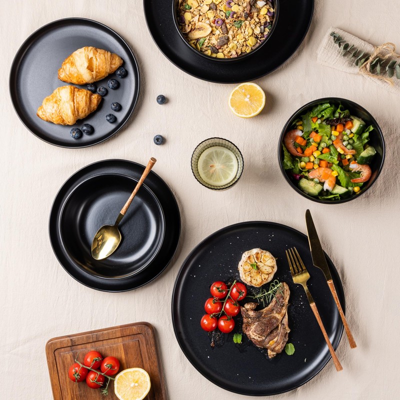 AmorArc Ceramic Dinner Plates Set of 6, Wavy Rim 10.5