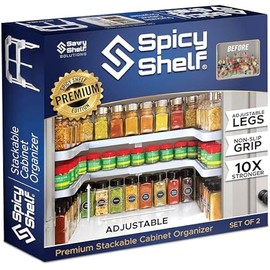 Spicy Shelf 3.0 - Expandable 2 Tiered Spice Rack Organizer for Cabinet & Pantry - Kitchen Seasoning Organizer - Cabinet Spice Racks for Inside Cabinets (Spicy Shelf Premium) - Home Organization