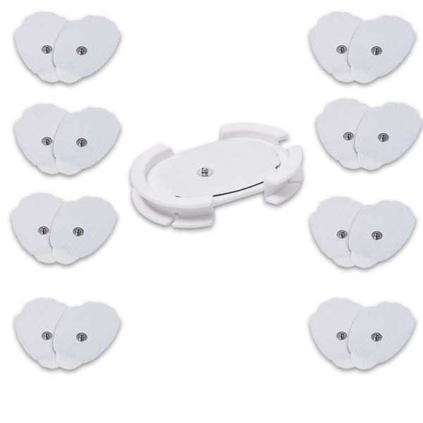 Tens Unit Pads Patches Holder with Extra Replacement Reusable Electrodes 8 Pairs Stick-on Snap on Pads 510(k) Cleared for TechCare Massagers iRest Massager Unimed Massager Tens Machine Device