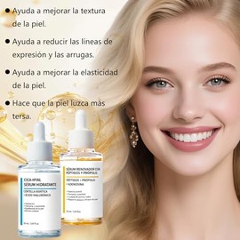Centella Asiatica Suero y CICA Péptidos Propóleo Suero, 2 En 1 Kit de Sérum Coreana,Hidratación Profunda y Reparación, Cuidado Antiedad y Reparador,Ap