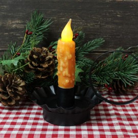 CVHOMEDECO. Real Wax Hand Dipped Battery Operated LED Timer Taper Candles Rustic Primitive Flameless Lights Decor, 4-3/4 Inch, Orange, 2 PCS in a Package