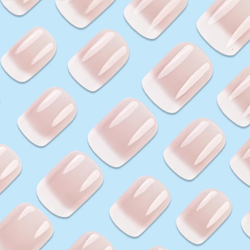 24Pcs Nude Press on Nails Short Square Ombre Fake Nails