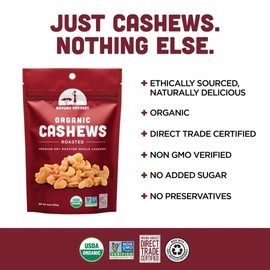 Mavuno Harvest Organic Roasted Cashews | Unsalted Whole Cashews | Dry Roasted Cashew Nuts | Vegan, Low Sodium, Non GMO Healthy Snacks for Kids & Adults | Office Friendly Work Snack | 4 Ounce, 6 Pack