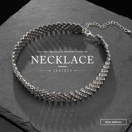 JEAIRTS Rhinestone Choker Necklace Multi-Row Crystal Chokers Sparkly Rhinestone Neck Chain Party Prom Necklaces Jewelry for Women (1-Silver)