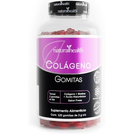 Natural Health. Gomitas de Colágeno, Biotina y Ácido Hialurónico. Sabor Fresa. 120 gomitas 3g. Ingredientes naturales.