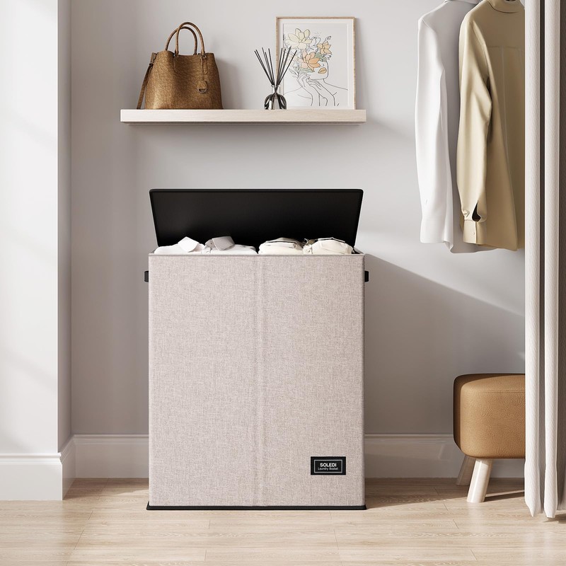 SOLEDI Large Double Laundry Hamper with Lid, Collapsible Clothes Hamper