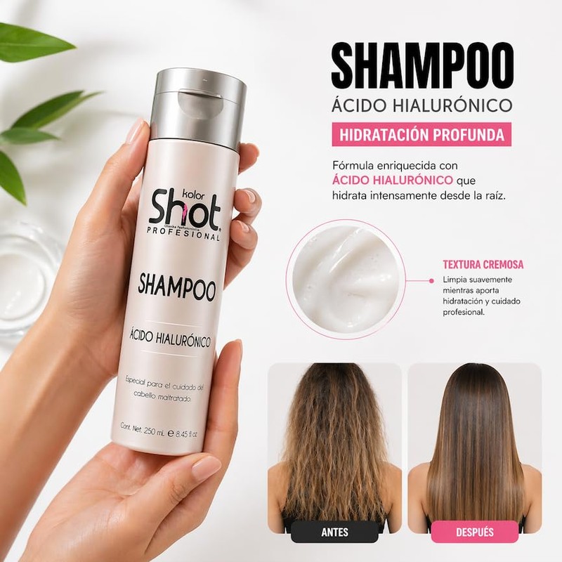 Kolor Shot Shampoo con Ácido Hialurónico, Hidratación Profunda, para Cabello