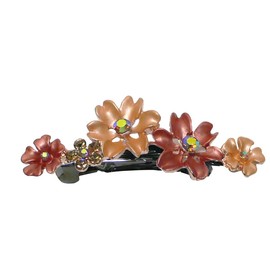 Flower Barrette Med/Small Hair Clip in Shades of Peach Sparkly Rhinestones YY86400-12peach