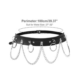 Women's Punk Belt Waist Chain Black Gothic Chain Belt Waist Belt Punk Rave Belt Body Accessories Goth for Women and Girls, Leather