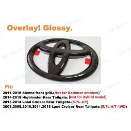 Toyota OEM 1PC Gloss Black Toyota Logo OVERLAY emblem for Sienna Highlander Land Cruiser