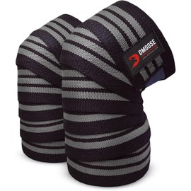 Rodilleras de compresión DMoose Fitness para levantamiento de pesas, levantamiento de potencia, ejercicios de gimnasio y crossfit, largo de 78 pulgadas de longitud, correas de cierre reforzadas, hombres o mujeres (rayas grises (par)