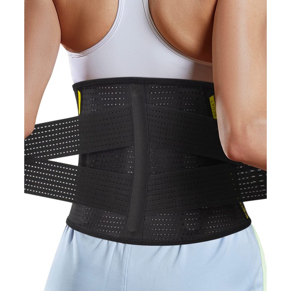 BERTER Lower Back Brace for Lower Back Pain Relief Sciatica for Men & Women, Adjustable Breathable Lumbar Back Support Belt for Herniated Disc, Scoliosis (XL, Black)
