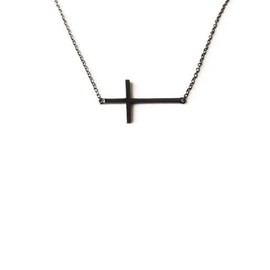 apop nyc Black-Finish 925 Silver Sideways Cross Necklace 16 inch - 17 inch