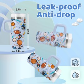 TNASURHUS 14oz Sport Theme Tumbler with Handle and Straw, Stainless Steel Vacuum Insulated Tumblers, Birthday Gifts for Sport Lover, Boy, Son, Gift for Men on Christmas Fathers Day