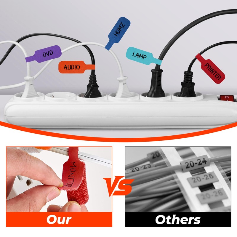 Alovez Pack of 40 Cable Labels, Cable Labelling, Reusable, Multicoloured