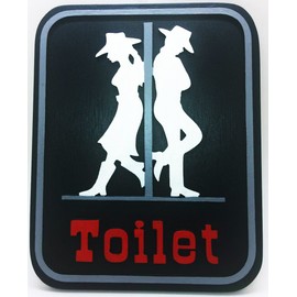 WitnyStore Wood Plaque Bathroom Unisex Restroom Toilet Vintage Wooden Decor Signs Cowboy Lavatory