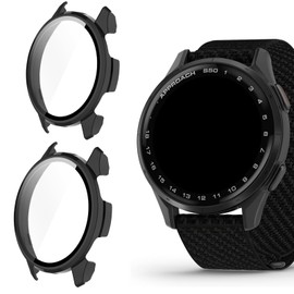 Compatible for Garmin Approach S50 Case, Lamshaw Hard PC Case with Tempered Glass Screen Protector Compatible with Garmin Approach S50 (2 Pack-Black+Black)