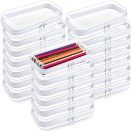 Qiyaz 20 Pcs Clear Hard Zipper Case Hard Shell Plastic Pouch Transparent Double Zippers Toy Storage Organizer Bins for Building Blocks, Puzzles, Cosmetics(7.48 x 2.94 x 2 Inch)