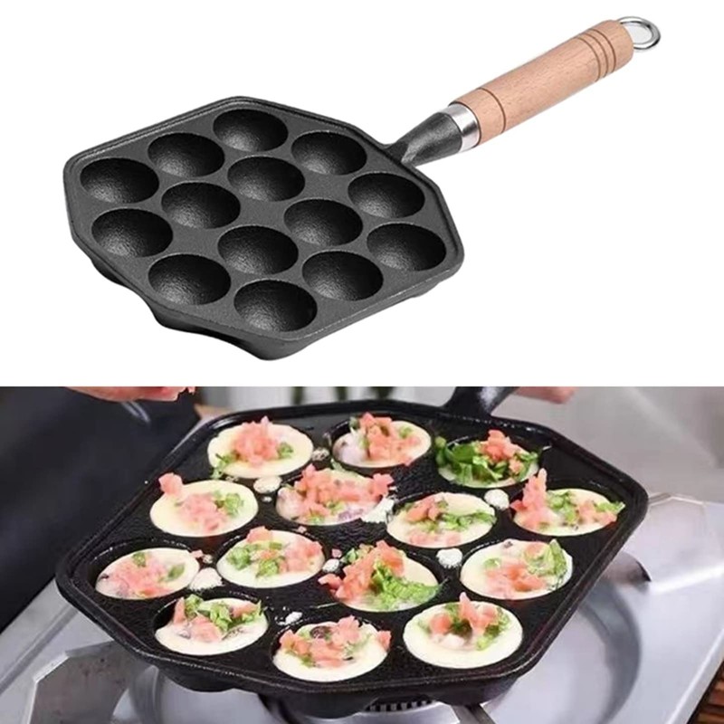 Cunyuer 14 Holes Takoyaki Pan Nonstick Cast Iron Octopus Meat