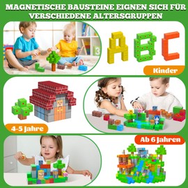Tooysea Magnetische Bausteine Blöcke 120 Stück, Farm Magnetbausteine mit 37 verschiedenen Designs,Magnet Bausteine, Magnetblöcke Spielzeug für ab 3 4 5 6 7 8 9 Jungen und Mädchen Geschenke