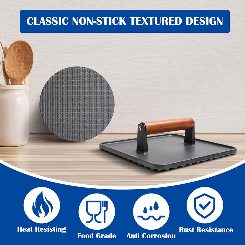 SafBbcue 10" Square Bacon Press & 7" Round Meat Press,