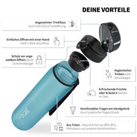 720°DGREE Water Bottle 1 Litre Sports "uberBottle" SoftTouch + Strainer - BPA-Free - Water Bottle for University, Work, Fitness, Bike, Outdoor, Job - Sports Bottle Made of Tritan - Lightweight,