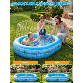 Learn2M Inflatable Kids Pool with Canopy and Sprinkler 65"x46", Baby Swimming Pool for Backyard Water Fun, Kiddie Blow Up Pool & Ball Pit with Shade Cover, Indoor Outdoor Summer Toys for Toddler