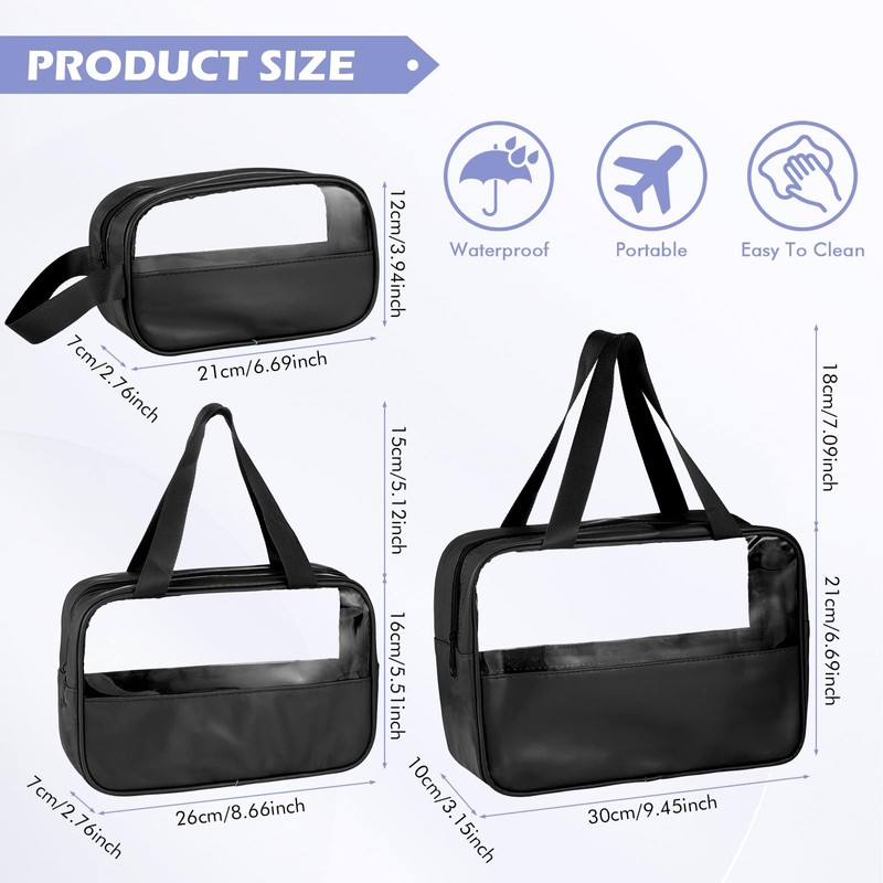 3 Pack Large Travel Toiletry Bags, Clear Travel Makeup Bag,