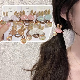 Wenlly 4 pieces cute rabbit hair ties, double headed elastic ponytail holder, Wrap hair rope, sweet hair scrunchies, hair accessories, pink & blue