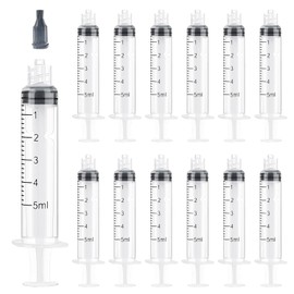 25Pack 5ml plastic with Cap Syringe , Measuring Liquids and Refilling , Suitable for Science Laboratory , pet feeding, Paint, Epoxy , Glue , (Individual Package)