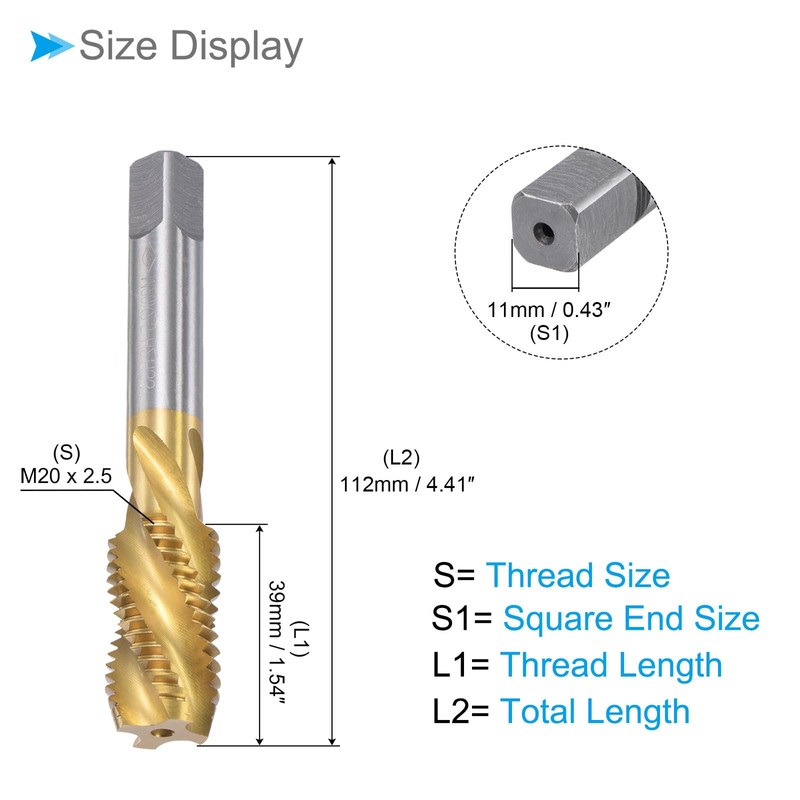 CoCud Spiral Flute Threading Tap, M20 x 2.5 Thread Size