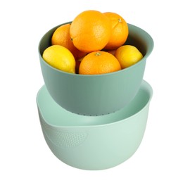 Blue Ginkgo Rice Washing Bowl and Colander Kitchen Set - Strain Rice, Quinoa and Small Grains - Soak, Wash and Drain Produce (4 Quart) - Olive and Sage