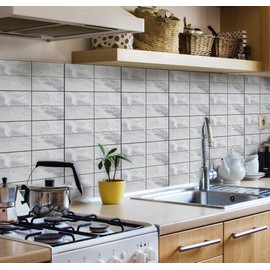 AMAZING WALL Home Kitchen Backsplash Tile Grey Brick Peel and Stick Waterproof Bathroom Countertop Self Adhesive Decoration Mural Wall Sticker 5.91x11.8/pcs 6PCS