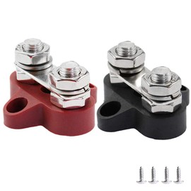 2 PCS 5/16" Terminal Stud M8 48V Junction Block Bus Bar Insulated Dual Power Distribution Block Post Positive Negative for Truck RV Boat (Red & Black, 5/16")