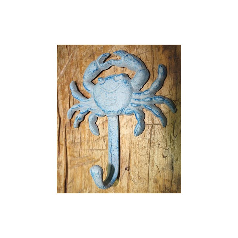 Vintage 3 Heavy Cast Iron Blue Crab Towel Hanger Coat
