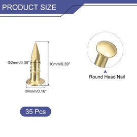 uxcell 35Pcs Small Tiny Nails 2x10mm(DxL) Tiny Brass Nails Hardware Round Head Brass Nail for Wooden DIY Projects Decorative Boxes Household, Brass Tone