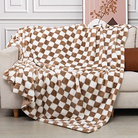 Checkered Throw Blanket, PAPER JAZZ Soft Checkerboard Grid Blanket, Cozy Double-Sided Flannel Blanket, Lightweight Throw Blanket for Sofa Couch Bed Camping Travel Blankets for Gifts (Khaki, 51x63inch)