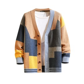 GURUNVANI Cardigan Pullover for Men Knitted Long Sleeve Pullover with Buttons, Ks06khaki