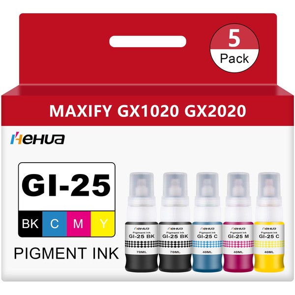 hehua hehua Pigment GI-25 Refill Bottles Ink GI25 (5 Pack,2B/C/M/Y,260ml)