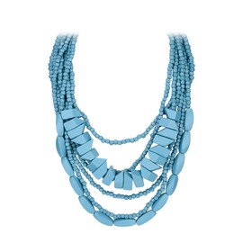 Flyonce Turquoise Blue Statement Multi Layered Chunky Necklace, Vintage Boho Wood Beaded Strand Bib Collar Necklace for Women