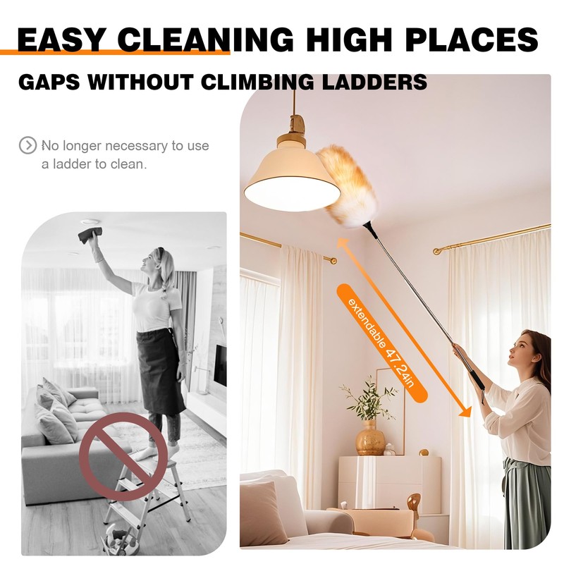 Leories Lambswool Feather Duster with Extension Pole up to 63inch,Extendable