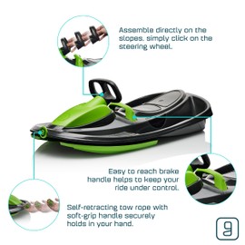 Gizmo Riders Stratos - 1-Person Racing Style Bobsled with Steering Wheel, Corrosion Free Plastic with Snap Together Assembly, Holds 250lbs, Ages 3 and Up (Mystic Green)